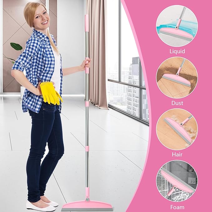 AirBroom Multifunction Silicone Broom, 54 Inch-Gray Pink | Adjustable Long Handle Rubber Broom Sweeper for Floor Bathroom Kitchen Shower Pet Hair Glass