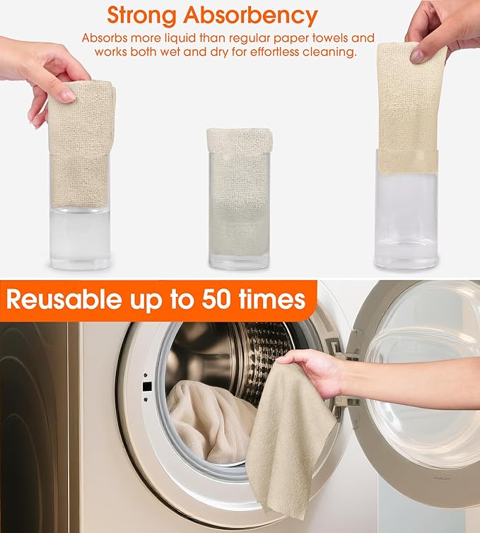 Roll of Microfiber Cleaning Cloth –100 Pack, Tear Away Microfiber Towels, Reusable, Washable, Scratch-Free, Cleaning Supplies, Kitchen Towels for Car, Home, Kitchen, Dishes(Desert Gold)