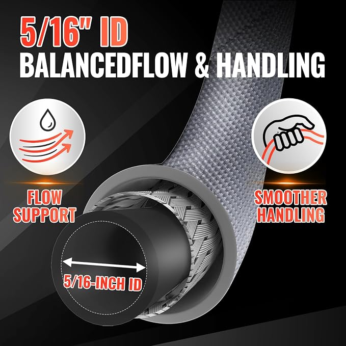 YAMATIC 5/16" Pressure Washer Hose 50FT, 4000 PSI Steel Wire Braided, 212°F Hot Water Power Washer Hose, 3/8" Swivel Quick Connect, M22-14mm to 3/8" Adapters for Simpson, DeWalt, Generac, Troy-Bilt