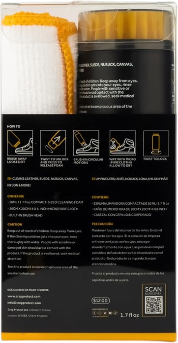 Crep Protect Foam Mini Shoe Cleaner - On the Go Sneaker Cleaning Foam with Built In Brush & Microfiber Cloth - Quick & Travel Size Cleaner