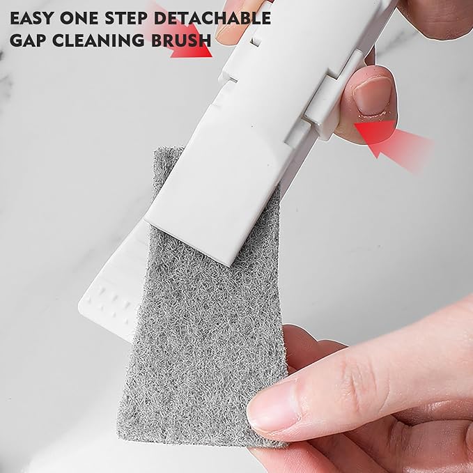 Crevice Cleaning Brush with 10 Replacement Scouring Pads, Deep Detail Scrubbing Tool for Window Track, Sliding Door Rail, Tile Grout, Shower