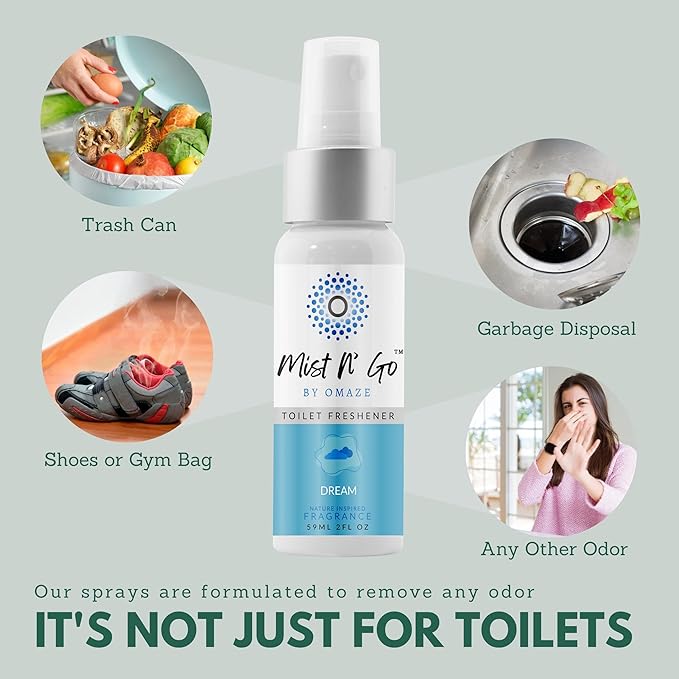Mist N’ Go by Omaze Travel Bathroom Spray for Toilet Spray Odor Eliminator - Travel Toilet Spray for Bathroom Air Freshener Spray for Bathroom Deodorizer - Dream Regular Size (2oz x3)