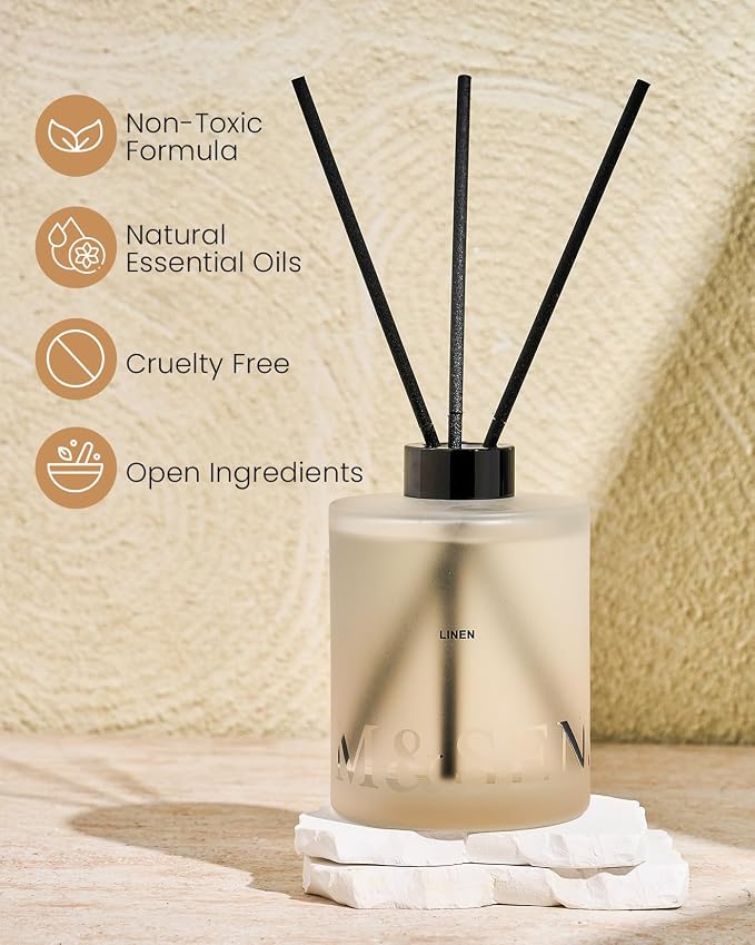 M&SENSE Reed Diffuser Set, Linen, 17 oz Natural Essential Oil | Non-Toxic Organic, Long-Lasting Fragrance, Ideal for Closet, Bedroom, Gifts for Women