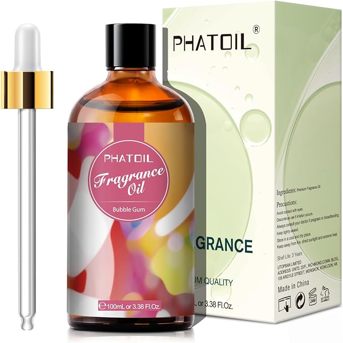 PHATOIL Bubble Gum Fragrance Oil for Diffuser Aromatherapy 3.38FL.OZ | Long Lasting Scented Oils For Humidifier, Air Freshener, DIY Soap Candle, Scent Project Making, Aroma Oil for Home Freshening