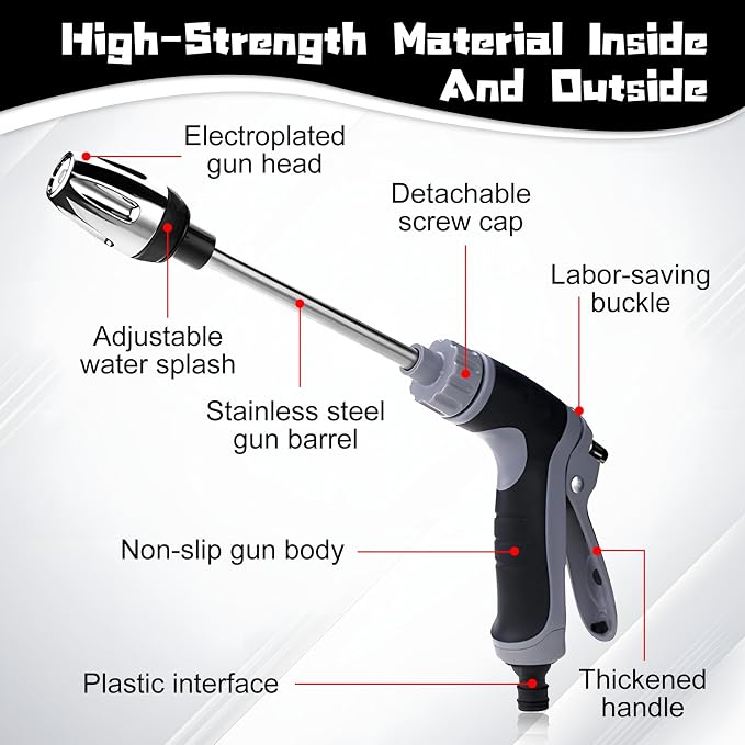 Pressure Washer, High Pressure Water Gun, Portable Washer for Car, Floor, Wall Cleaning, With 360° Rotating for Three Spray Modes (Water Gun + Connector)