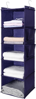 BOOMIBOO Hanging Closet Organize and Shelves,5-Hanging Shelf （Purple） | with 2 Side Pockets，Storage Foldable
