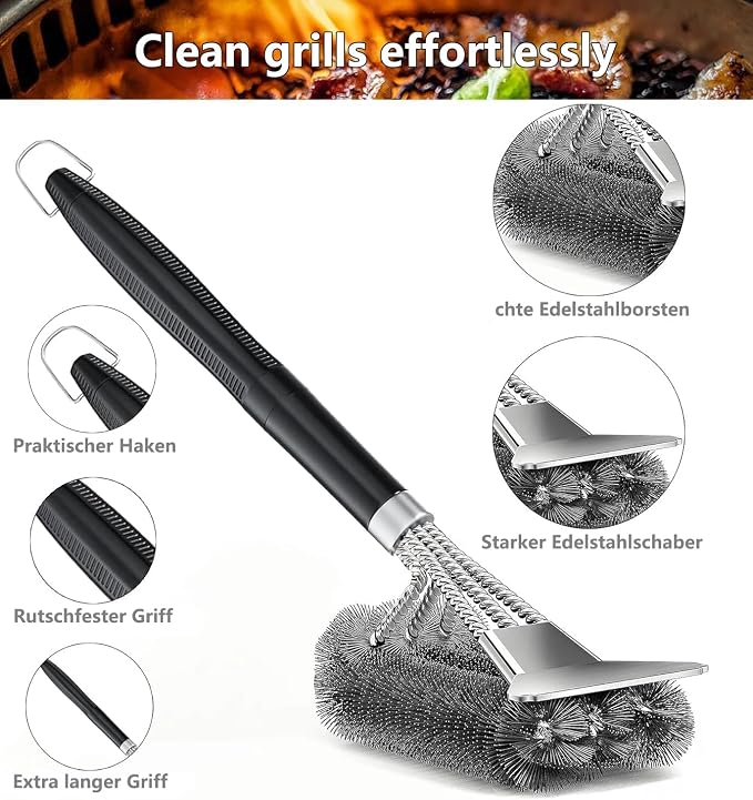 Grill Brush and Scraper, Adjustable Handle BBQ Grill Brush for Outdoor Grill，Extra Strong BBQ Cleaner Accessories for Gas/Charcoal Grilling Grates