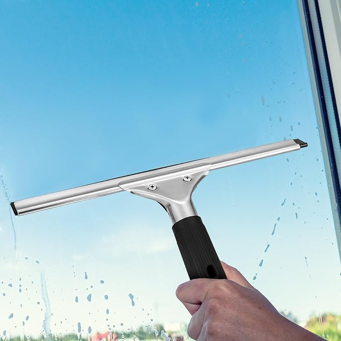 9 Pcs 12'' Professional Steel Window and Glass Squeegee with Replacement Rubber Glass Cleaning Heavy Duty Squeegee for Window Cleaning and Streak Free Results