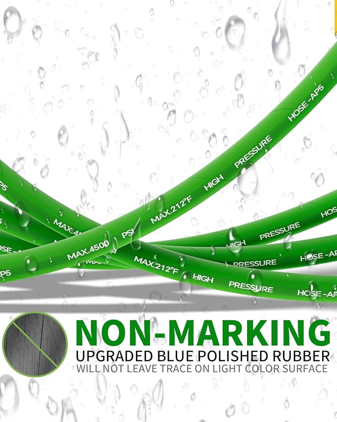 Pressure Washer Hose 50FT 3/8" for Cold and Hot Water 212°F, with Swivel Quick Connect, 4500PSI Kink Resistant Grade Steel Wire Braided, Power Washer Hose With 2pcs M22-14mm Adapter