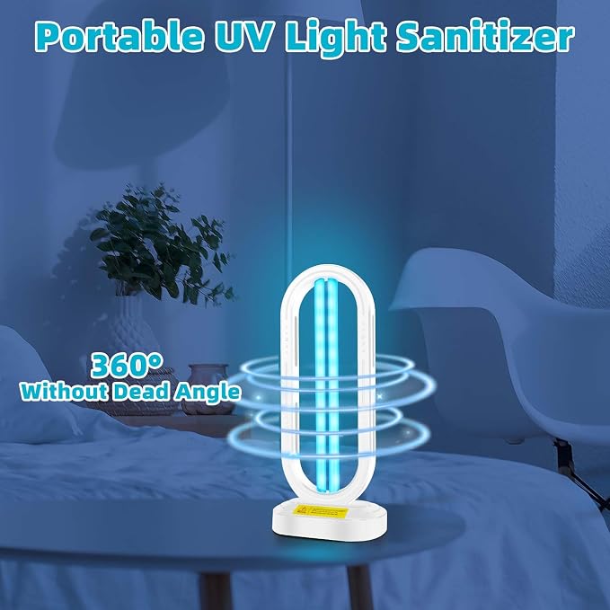 Feefir UV Light Sanitizer,UVC Home Disinfection Device,Portable UV Lamp | 4-Speed Timing and Remote Control ,Ultraviolet Light Sanitizer Effectively Mold Remover and Dust Mites,for Whole Room,White