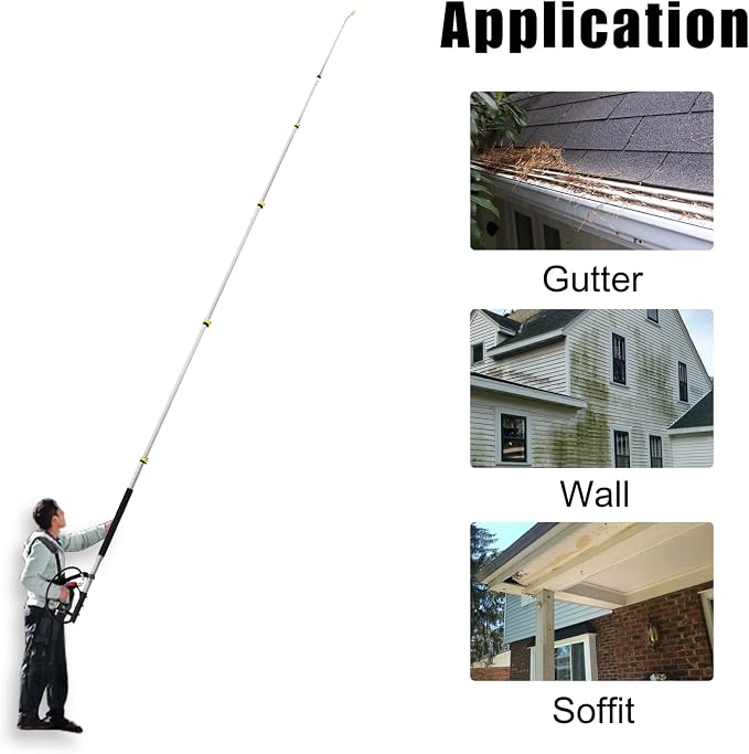 JANZ 24 FT Pressure Washer Telescoping Wand with Power Washer Extension Wands, Brush Head, Gutter Cleaner, 7 Spray Nozzle Tips, 2 Hose Adapters and Support Belt TW-004 | Gutter Cleaner Attachment, 7 Spray Nozzle Tips, 2 Hose Inlet Adapters, Pivoting Co...