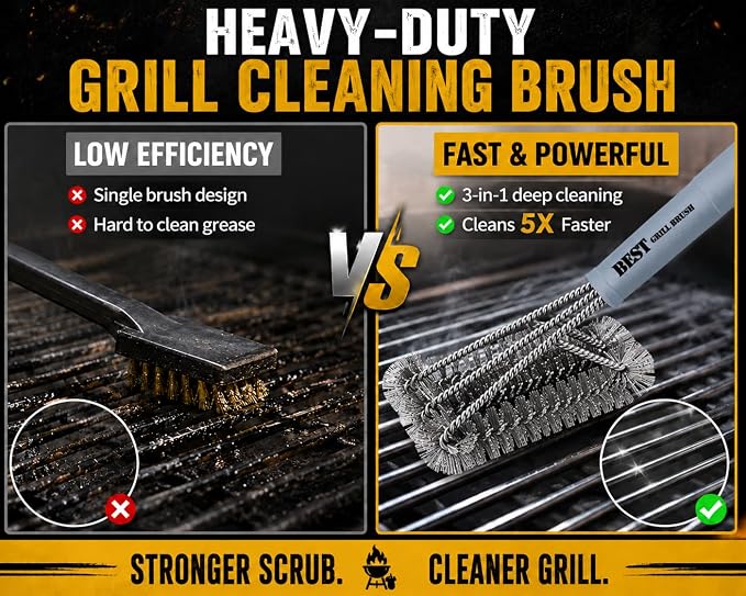 Best BBQ Grill Brush Stainless Steel 18" Barbecue Cleaning Brush w/Wire Bristles & Soft Comfortable Handle - Perfect Cleaner & Scraper for Grill Cooking Grates