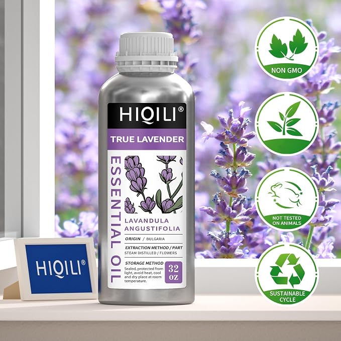 HIQILI Lavender Essential Oil for Aromatherapy, Candle & Soap Making | Large Capacity for Hotels Spas Salons & DIY Studios, Calming Scent, Relaxation & Skin Care - 1000mL / 32 fl oz