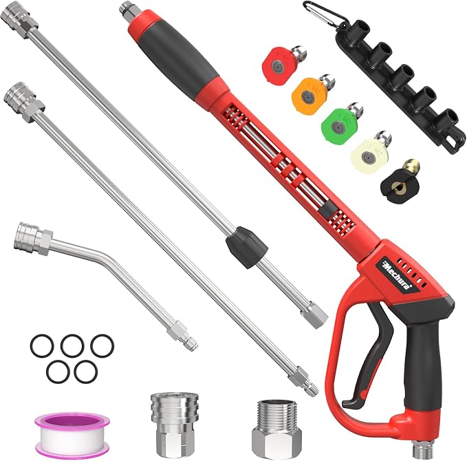 Pressure Washer Gun 5000PSI with Extension Wands，64 Inch | Pressure Washer Accessories with 1/4" Quick Connect Outlet, Car Wash Gun with 5 Nozzle Tips and M22-14mm to M22-15mm Adapters