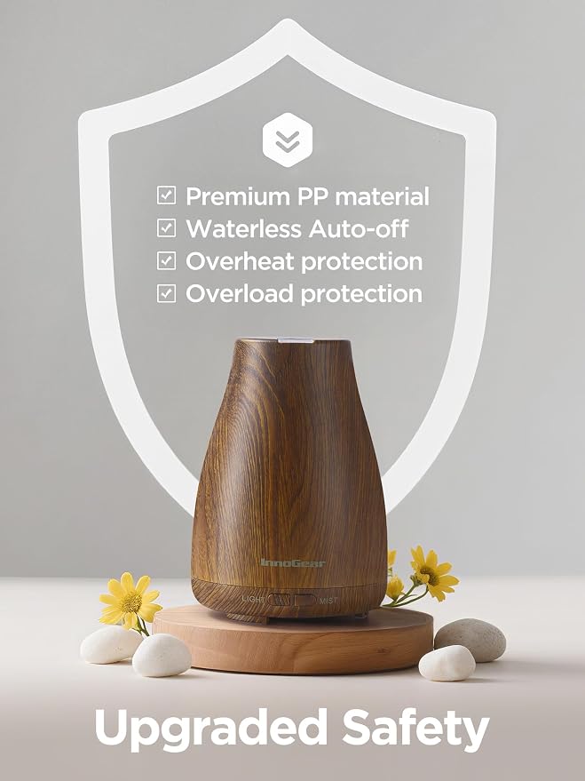 InnoGear Essential Oil Diffuser Ultrasonic Diffusers for Home Scent, Bronze | Cool Mist Humidifier, Aromatherapy, Large Room, Run up to 8hrs, Waterless Auto Off, 7 Lights, Living Room, Quiet Operation