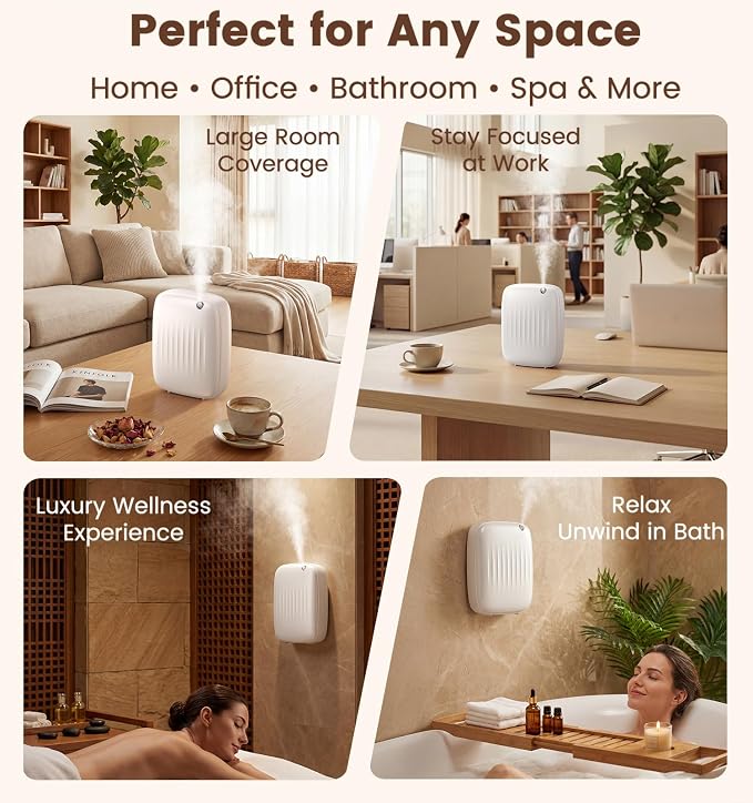 Ziweo Waterless Essential Oil Diffuser Up to 3000sq.ft Whole-Home Scent | Cold Air Diffuser for Home Office Hotel, App & One-Click Preset Panel Control, Easy to Operate, Quiet, Wall Amount - 400ml