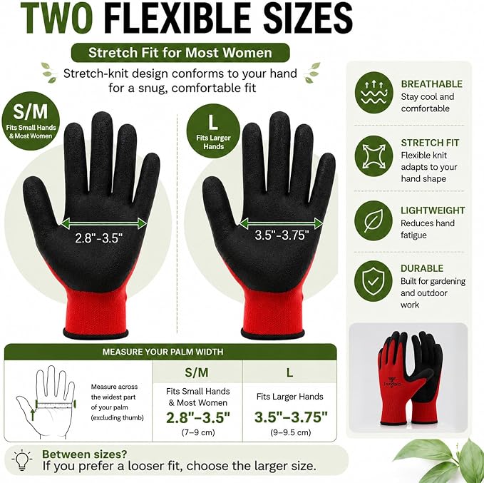 4 Pairs Red garden gloves work gloves with grip working gloves,Breathable latex dipped gloves,Suitable for garden weeding, construction, outdoor, warehouse handling, etc.