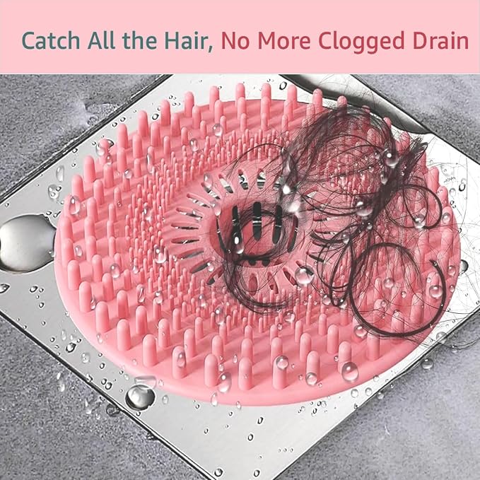 Silicone Hair Catcher for Shower Drain & Bathtub – 3 Pack (Grey/Blue/Pink), Anti-Clog Drain Strainer with Strong Suction, Easy Install, for Bathroom, Kitchen & Pet Hair (Patented)