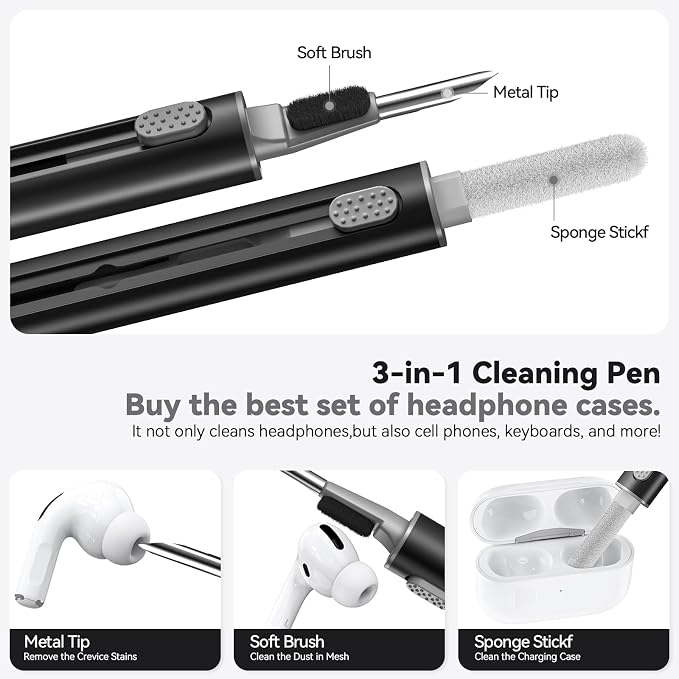 Ljusmicker for AirPods Pro 3 Case 2025 with Cleaner Kit,Black | Soft Silicone Protective Cover for Apple AirPod Pro 3rd Generation Case with Keychain for Women Men,Shockproof