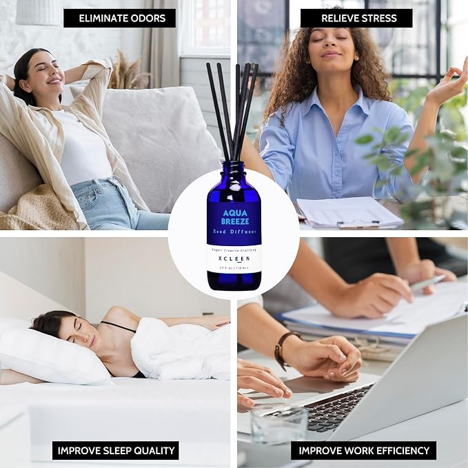 Xcleen Reed Diffuser Set, Aqua Breeze Scented Oil Diffuser with Sticks, Long-Lasting Home Fragrance Reed Diffusers for Bathroom Office Shelf, Room Fresheners 3.7 Oz