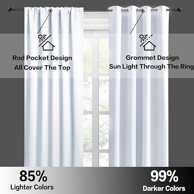 RYB HOME 45 inch Curtains for Kitchen Room Darkening Privacy Mini Curtain for RV Camper Bathroom Small Window, Width 34 x Length 45 inch, 2 Panels Set, Greyish White