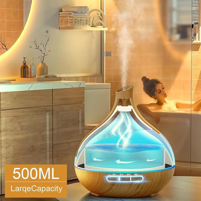 Essential Oil Diffuser for Women: 500ml with 14 Color LED | Aromatherapy Diffuser with 2 Mist Levels - Ideal for Bedroom, Office & Travel - Auto Shut-Off for Safe Sleep