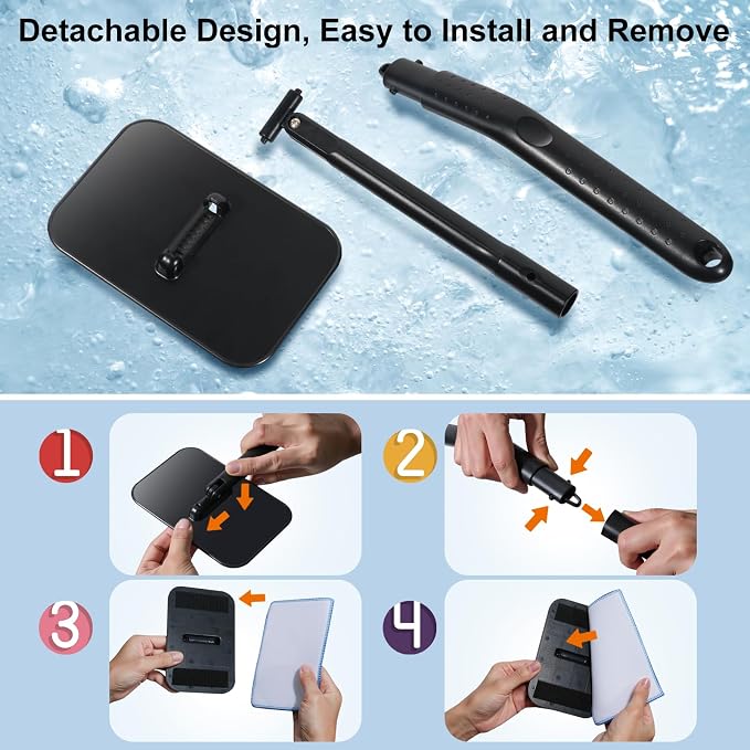Windshield Cleaner Tool, Windshield Cleaning Wand Auto Window Cleaner Kit with Detachable Handle, 4 Microfiber Velcro Stick Pads and 1 Spray Bottle, Glass Wiper Kit for Windshield,Trucks,SUVs,RVs,Home