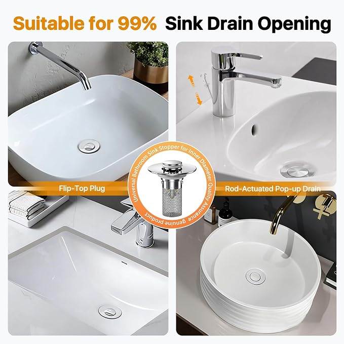 Bathroom Sink Drain Strainer Hair Catcher, Pop Up Universal Sink Drain Stopper with Removable Drain Filter Basket,Stainless Steel Drain Filter Cover Replacement, Sink Plug, Sink Trap,Drain Screen