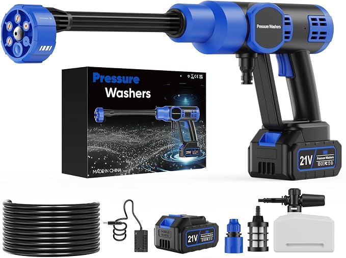 5000 PSI Cordless Pressure Washer with 4.0Ah Battery | Foam Cannon Included, 6-in-1 Nozzle, Car Washing, Patio Rinsing, Fence Cleaning, Deck Care