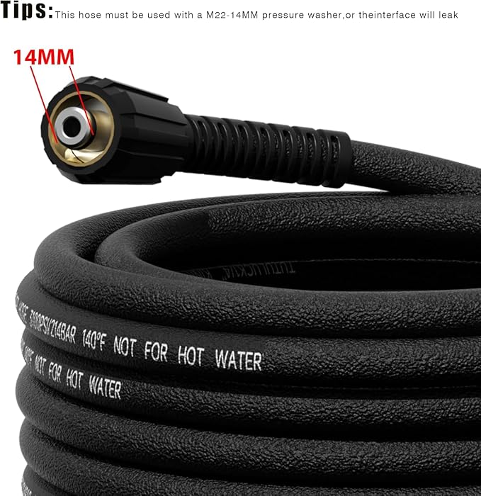 Super Flexible Kink Resistant Prevent leakage Pressure Washer Hose,Black 1/4",M22 threads 3100 PSI High Pressure Washer for Ryobi, Troy Bilt, Greenworks, Generachouse etc. (100FT)