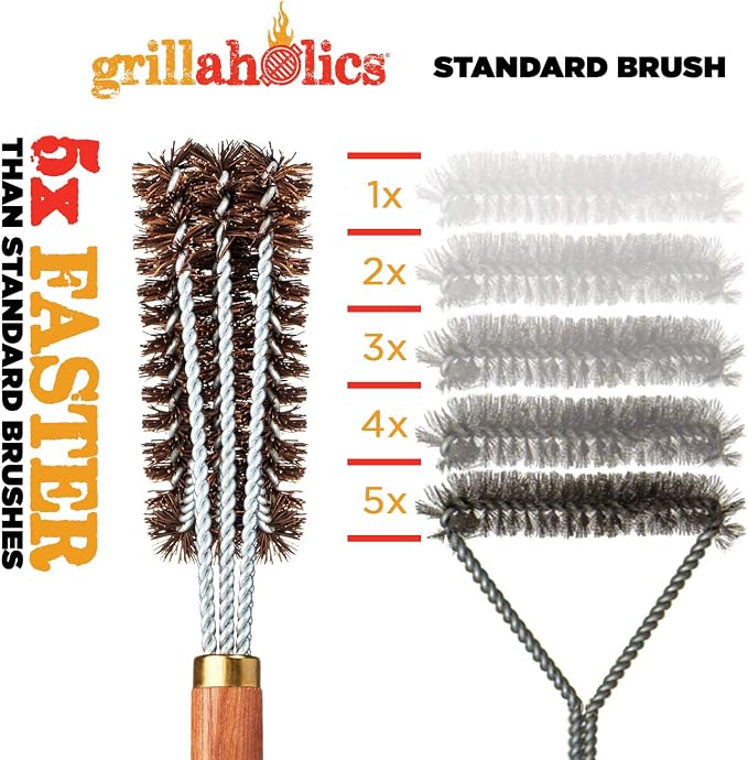 Natural Palmyra Fiber Bristle Grill Brush with Wooden Handle | All Natural | Non-Metal Bristles | Naturally Season Grill Grates