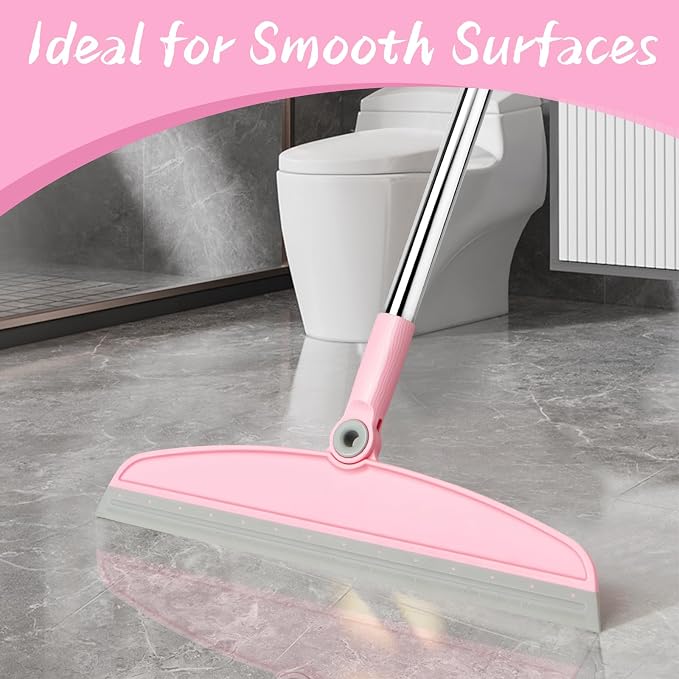 AirBroom Multifunction Silicone Broom, 54 Inch-Gray Pink | Adjustable Long Handle Rubber Broom Sweeper for Floor Bathroom Kitchen Shower Pet Hair Glass