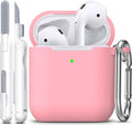 R-fun for AirPods 1/2 Case, Soft Silicone Protective Cover with Keychain and Cleaning Pen, Compatible with AirPods 2nd/1st Generation (2016/2019), Full Drop Protection Cover, Pink