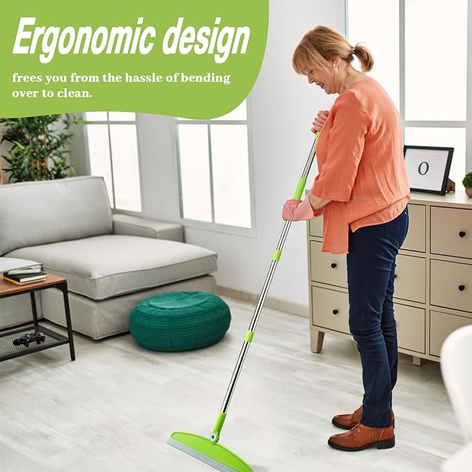 Silicone Air Broom, Multifunction Broom with Long Handle, Adjustable Rubber Squeegee Sweeping Water for Indoor Hardwood Floors, Kitchen,Concrete Floor, Bathroom Tile(Gray Green)