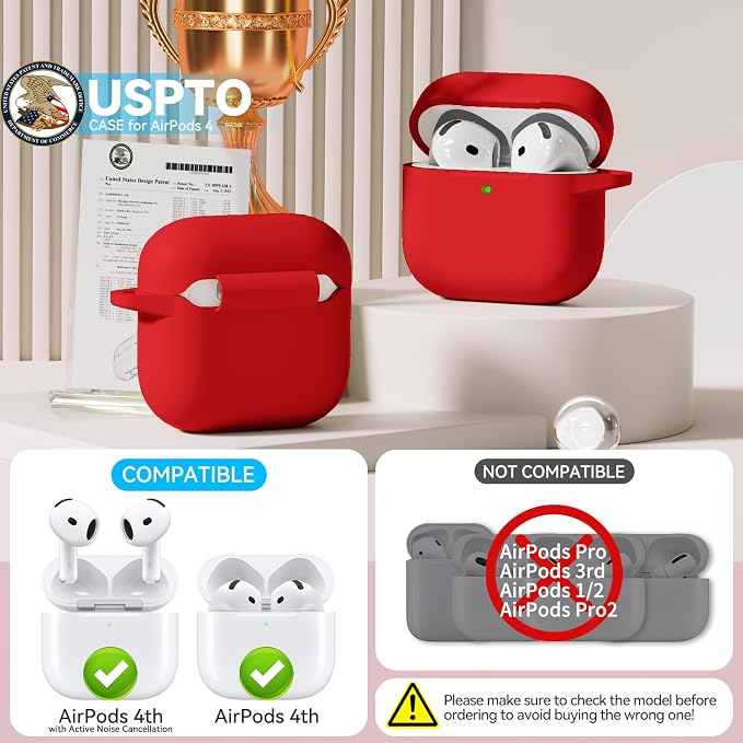 for AirPods 4 Case, TNSNK Silicone AirPod 4 Case Cover Compatible with Apple Airpods 4th Gen, Shockproof Protective Cases for Women Girly with Cleaner Kit and Keychain, Front LED Visible