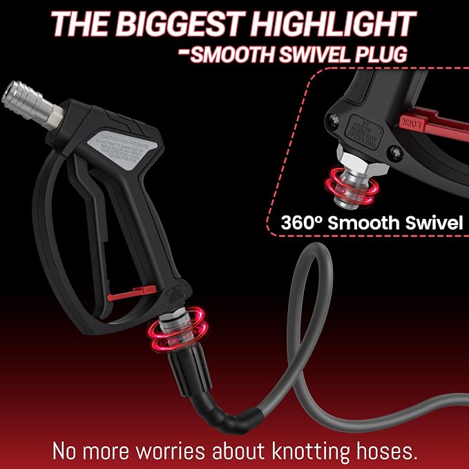 Short Pressure Washer Gun, Swivel Power Washer Gun 4060 PSI, Stubby Pressure Washer Gun with 3/8" Smooth & 1/4" Quick Connector Coupler Compatible with Hose Foam Cannon Car Wash Foam Gun（Black Grey）