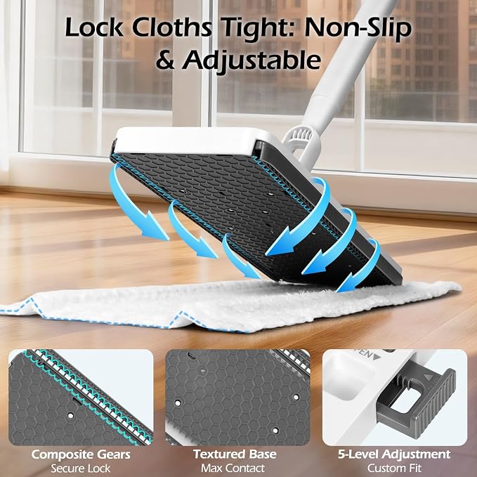 2-in-1 Hands Free Flat Mop,Disposable Dust Mop with 47" Long Handle | Snap-Grip Lazy Mini Mops for Floor Cleaning,Click Mop to Use with Any Cloth,No-Touch, Multi Surface Floor Cleaning