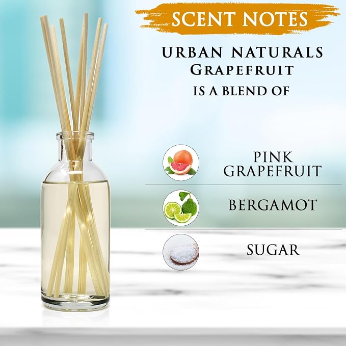 Reed Diffuser Set, Grapefruit - Bathroom Shelf Décor | Bergamot Essential Oils & Tart Greens, Made in the USA