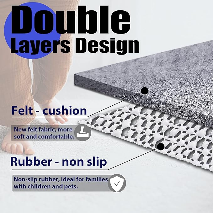 Non Slip Rug Pad Grippers - 2.5x13, 1/4" Thick, Felt + Rubber Double Layers Area Carpet Mat Tap, Provides Protection and Cushioning for Hardwood or Tile Floors