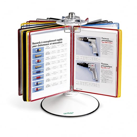 Tarifold Rotary Desktop Reference System, 50 Pockets, Assorted | 50 pivoting pockets hold 100 letter-size sheets, 360-degree rotating design, snap-on index tabs, compact desktop base