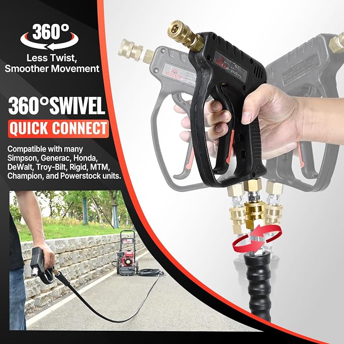 YAMATIC 5/16" Pressure Washer Hose 50FT, 4000 PSI Steel Wire Braided with 360 Swivel 3/8" Quick Connect, Hot Water 212°F Commercial Power Washer Hose for Simpson DeWalt Generac Troy-Bilt