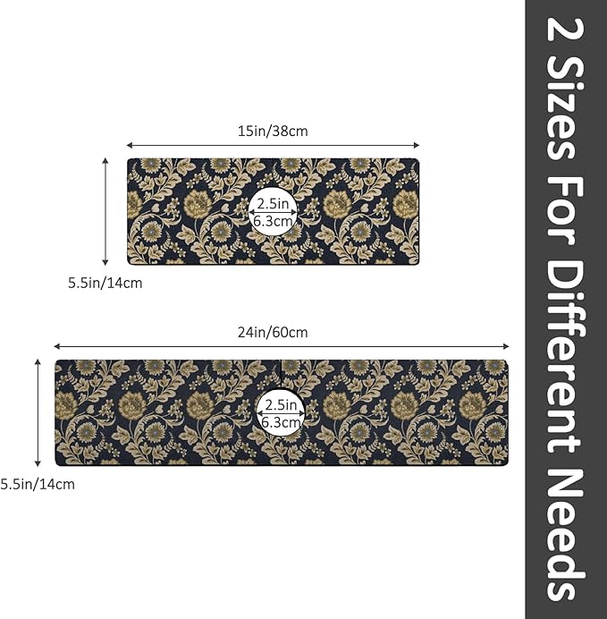 2PCS 24" X 5.5" Kitchen Sink Splash Guard Faucet Mat Floral Flower Super Absorbent Fast Drying Faucet Guard & Draining Mat Sink Splash Guard Behind Faucet for Kitchen, Bathroom