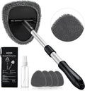 AstroAI 21" Extra-Long Windshield Cleaner Tool, Car Interior Detailing Cleaning Kit with Extendable Handle and 4 Upgraded Reusable Microfiber Pads, Auto Glass Wiper Brush Kit for Cars, Gray