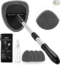 AstroAI 21" Extra-Long Windshield Cleaner Tool, Car Interior Detailing Cleaning Kit with Extendable Handle and 4 Upgraded Reusable Microfiber Pads, Auto Glass Wiper Brush Kit for Cars, Gray, 2 Pack