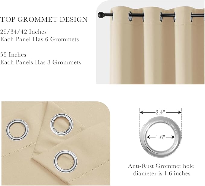 PONY DANCE Window Curtains Set - Room Darkening Home Decor Window Treatments Grommet Drapes Light Block for Dorm/Living Room, Each Panel 42 Wide by 54 Long inch, Biscotti Beige, Set of 2