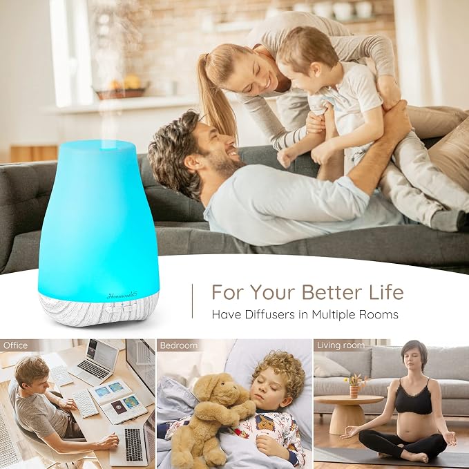 Homeweeks Essential Oil Diffuser for Room 100 ML 1 Pack | Aromatherapy Scent Diffuser Adjustable Mist Mode, Cool Mist, Auto Off Ultrasonic Aroma Fragrance Diffuser for Bedroom Office