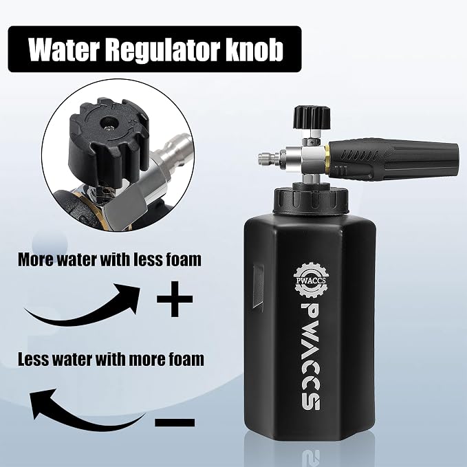 PWACCS Pressure Washer Foam Cannon Gun, Short Power Washer Wand, 1.5 Liter | Car Wash Kit Foam Cannon, 1/4" Quick Connector, Pressure Wash Handle, M22 Male Inlet, 4000 PSI