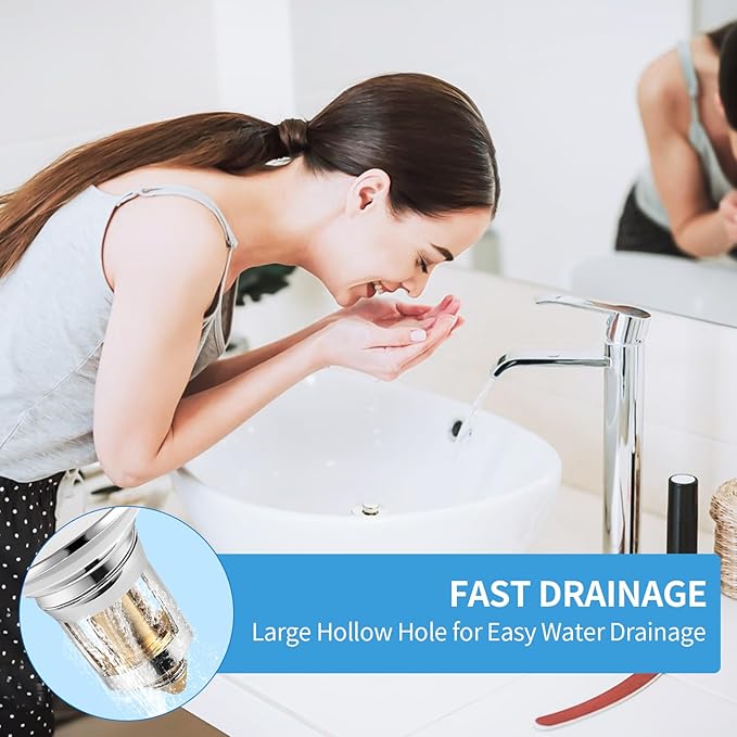 2 Pack Bathroom Sink Stopper for 1.06-1.50in, Universal Drain Filter with Hair Strainer, Universal Bathroom Sink Drain Pop Up Stopper for US Stainless Steel Floor Drain Filter