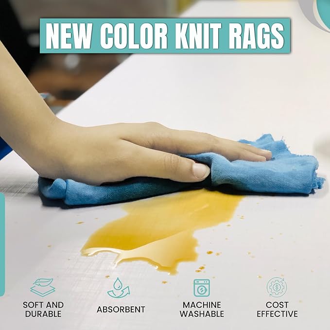 Premium Color Knit Cleaning Rags (1 lb. Bag) – Shop Rags Bulk for Workshops, Mechanics, Painters, and Home Use, Multipurpose Cotton T-Shirt Rags