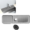 18x5.5 Inch Silicone Faucet Mat for Kitchen Sink - Kitchen Sink Splash Guard with FREE Rubber Drain Insert, Faucet Guard Draining Mat & Sink Water Splash Guard (Gray)